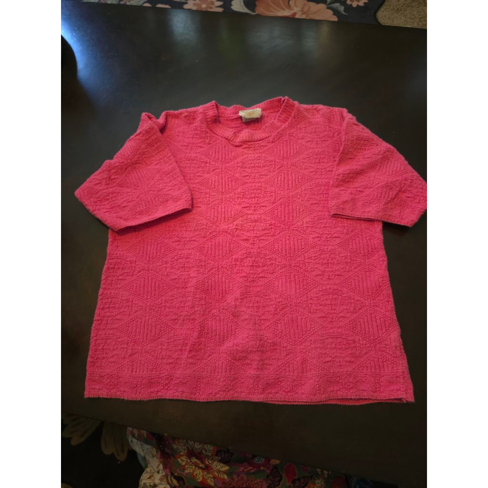Oversized Vintage 90s Bentley Hot Pink Short Sleeve Textured Knit Tee M Cottage